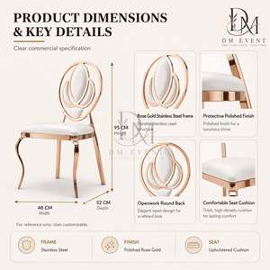 <b>Gold</b> Ornate Scroll Back Stainless Steel Event <b>Chair</b> with White Cushion for Wedding and Hotel Banquets Wholesale Seating - Product Image 4