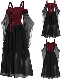 Costume da Strega per Halloween, Taglia Grande, Abito da <span class=keywords><strong>Donna</strong></span> con Spalle Scoperte, Maniche Volanti, Sexy Vestito in Rete - Product Image 2