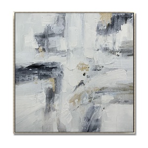 100% phòng khách vẽ tay trang trí màu đen và trắng hiện đại vải kích thước lớn lá vàng nghệ thuật sơn dầu trừu tượng - Product Image 1