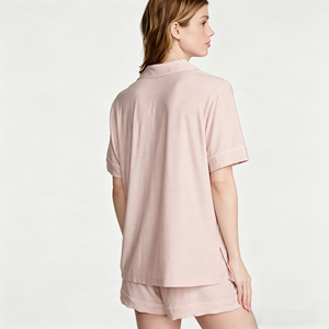 Conjunto de Pijama Rosa de Manga Corta para Mujer con Botones Delanteros y Bolsillo, 100% Algodón, Ropa de Dormir Informal, Estilo Verano - Product Image 2