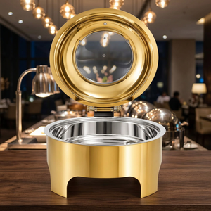 Plat à réchaud doré en acier inoxydable, ensemble de 4 pièces, chauffe-plats, support de buffet, pour traiteur, mariage, hôtel, banquet, 8L, lavage à la main uniquement, fabriqué en Inde - Product Image 3