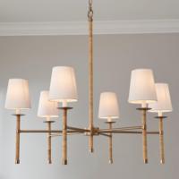 Lustre vintage, décoration champêtre française, laiton mat, abat-jour en rotin enveloppé de tissu, LED, 6 lumières, lampe suspendue rustique, art luxueux