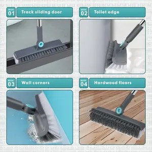 Double Sided Manual Flooring Brush Sweeper Wall Corner Detachable Brooms Rotary Floor Scrubber Stainless Steel Scrub Brush