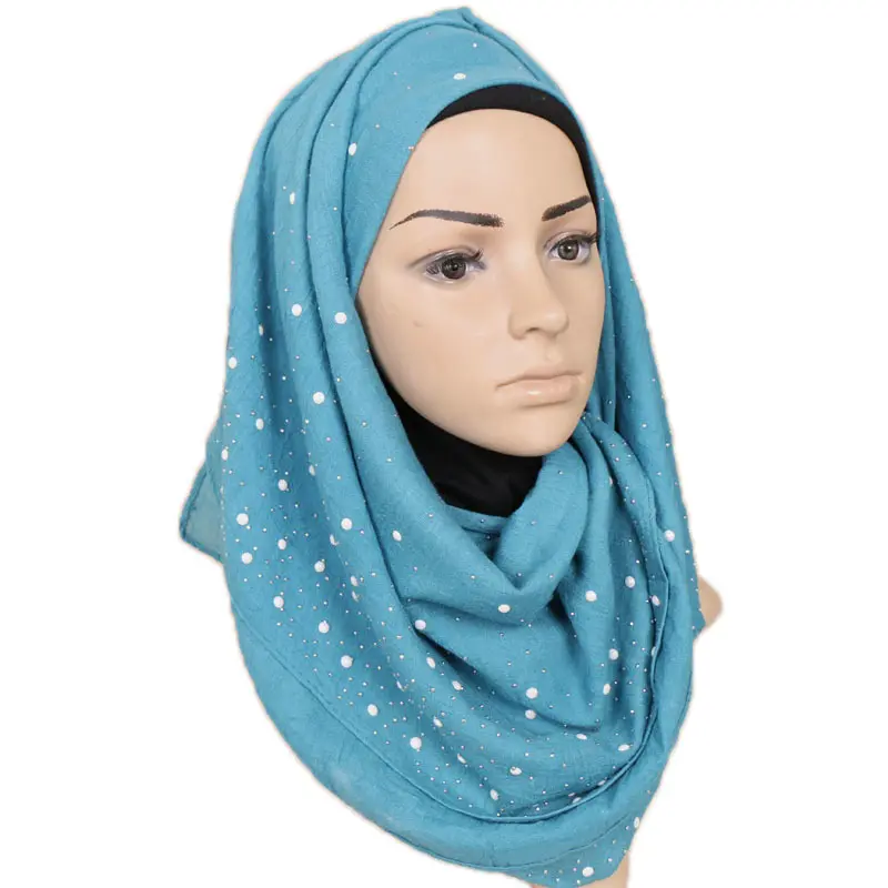 Lenço de paetê longo feminino colorido, lenço de algodão pérola hijab