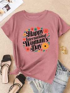 T-shirt per la festa internazionale della donna, per donna, manica corta, girocollo, stampa floreale, 100% cotone, stile vintage, primaverile, casual - Product Image 3
