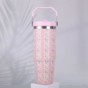 Mug de voyage isotherme à double paroi avec poignée de voiture, 20oz 30oz, avec couvercle et paille, antidérapant, pour la conduite et le bureau - Product Image 6