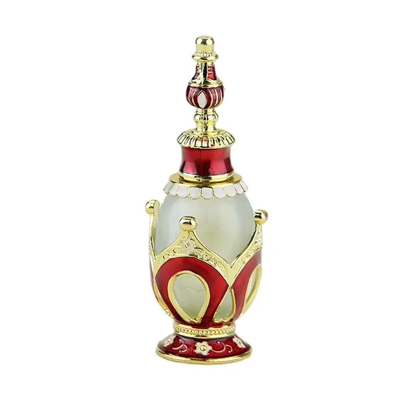 Fancy Ovale Vorm Arabische Metalen Attar Glazen Flessen Container Voor Oudh Aroma Etherische Olie