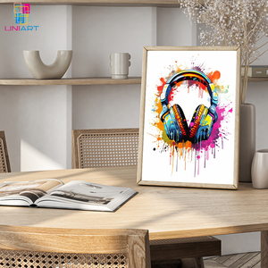Auriculares UNIART <span class=keywords><strong>DJ</strong></span>, <span class=keywords><strong>arte</strong></span> de acuarela, Impresión de música vibrante, equipo de Audio moderno, decoración de pared, <span class=keywords><strong>arte</strong></span> para decoración del hogar - Product Image 4