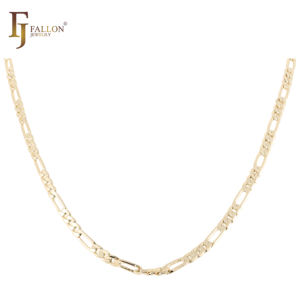 שרשרת פיגארו קלאסית בסגנון איטלקי מצופה זהב 14 קראט על בסיס פליז, 2.4 מ\\\"מ+ FJ Fallon תכשיטי אופנה - Product Image 1
