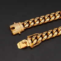 Collier Style Hip Hop Glaçé en Acier Inoxydable, Maille Cubaine Miami Dorée, Chaîne Maillons Cubains