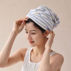 Nuevo Gorro Absorbente de Algodón Puro con Rayas Finas y Estilo Sencillo Teñido con Hilo para Secar el Cabello 2026 - Product Image 1