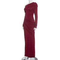 Robes pour femmes Viviblook J25DS374, nouvelle collection, couleur unie, élégante, coupe ajustée, col asymétrique, plissée, robes de soirée