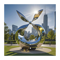 Sculpture personnalisable en acier inoxydable poli miroir doré, art abstrait moderne pour la décoration d'hôtels et de plazas de luxe