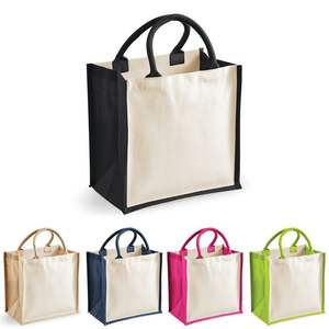 Sac fourre-tout en jute écologique réutilisable avec logo personnalisé imprimé, poignée en bambou laminé, pour les courses durables - Product Image 6