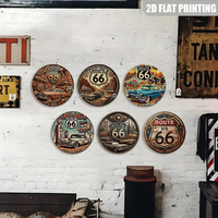 Letreros Metálicos Redondos Vintage Retro de Carreteras Americanas, Decoración de Pared de Autos Clásicos para Cuarto de Hombre o Garaje
