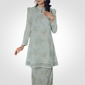 SIPO Eid Oem Malaisie Pahang Mousseline de Soie Doublure Complète Imprimé Floral Épaule Bouffante Musulmane Perempuan Robe Moderne Baju Kurung - Product Image 6