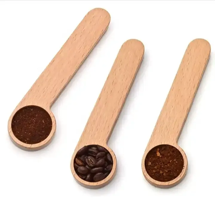 Long Handle Beech Wooden Coffee Scoop With Clip