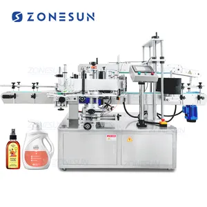 ZONESUN ZS-TB600 Automatic Square Flat Bottle Jerry Can Jug Labeler Double Side Lanudry Detergent Vinyl Sticker Labeling Machine