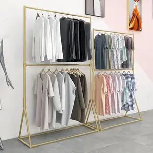 Estante de metal de alta resistencia para secado de ropa, estante de tela dorado para tienda de ropa