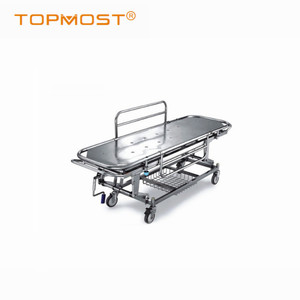 Topmost Manual Transfer Cart Stainless Steel <b>Adjustable</b> Height Hospital Trolley Emergency Patient Transport - Product Image 3