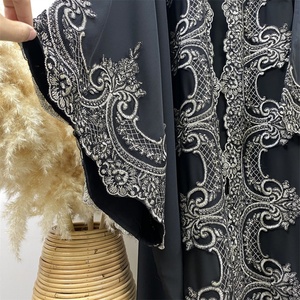 1417# Luxury Fashion Embellished Lace Open Abaya Huge Sleeve Ramadan Embroidery Cardigan Modest Coats Muslim Women Side <b>Pockets</b> - Product Image 2
