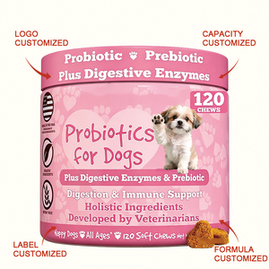 Probiotiques Flora Shield pour chiens OEM ODM à puissance maximale, avec enzymes digestives et prébiotiques, 120 comprimés à mâcher pour une <span class=keywords><strong>flore</strong></span> <span class=keywords><strong>intestinale</strong></span> saine - Product Image 2