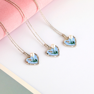 Collar de esmalte de plata 925 con corazón inspirado en Art Deco, cuentas micropavé, joyería informal de negocios, diseño de <span class=keywords><strong>cierre</strong></span> de anillo de primavera - Product Image 6