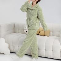 Antistatische Herbst- und Winter-Pyjamas für Paare, einfaches, dickes Fleece, warm, mit Umlegekragen, Cardigan-Homewear-Set