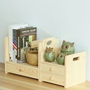 Desktop Wooden <b>Storage</b> <b>Box</b> With <b>Drawers</b> Rectangle Natural Wood Color Solid Color Covered Compartments Office Dormitory Organizer - Product Image 3