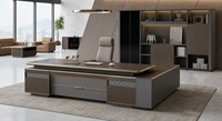 Ensemble de bureau de direction moderne de luxe en forme de L avec étagère LED et rangement pour mobilier de bureau commercial de PDG - Vente en gros