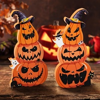 Décorations d'Halloween pour plateau à étages, 3 niveaux, avec panneaux en bois citrouille, chapeau de sorcière et citrouille-lanterne, pour la maison, la cuisine et la table de fête