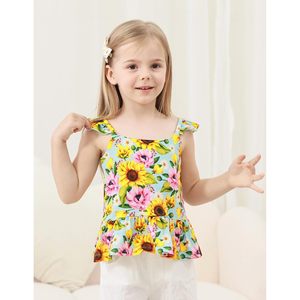 Camiseta sin mangas para niñas, estampado floral, volantes, verano, transpirable, algodón, fibra de bambú, 3 meses-5T - Product Image 3