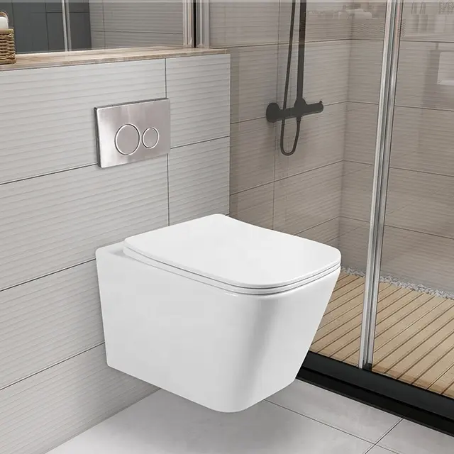 F-8205 High quality hanging square bowl ceramic sanitary rimless wall mounted toilet for European market