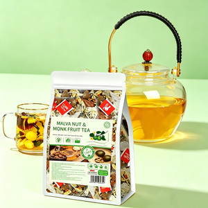 Sachets de thé vert pyramidaux biodégradables au fruit du moine, à la malva et aux noix, en nylon premium, sans sucre, sans caféine, pour une protection vocale et une touche florale - Product Image 2