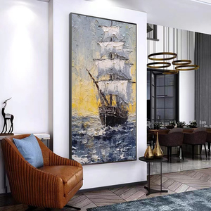 Pintura de barco de paisaje marino al óleo pintada a mano de Dafen en el lienzo del océano con decoración de Arte de Marco - Product Image 2