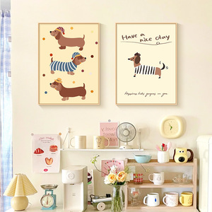 Lienzo pintado al óleo <span class=keywords><strong>de</strong></span> estilo madera <span class=keywords><strong>de</strong></span> color crema, pintura decorativa moderna para restaurante, <span class=keywords><strong>perro</strong></span> <span class=keywords><strong>salchicha</strong></span>, pintura colgante <span class=keywords><strong>de</strong></span> pared del dormitorio - Product Image 2