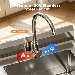 304 Stainless Steel 39in <b>4</b> Height Adjustable Utility Sink with <b>Storage</b> <b>Drawer</b> Heavy Duty Washing Basin for Backyard - Product Image 6