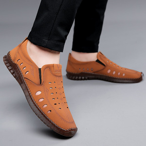 Sandales décontractées pour hommes en cuir véritable à bout ouvert avec semelle extérieure en caoutchouc respirant – Chaussures d'été - Product Image 2