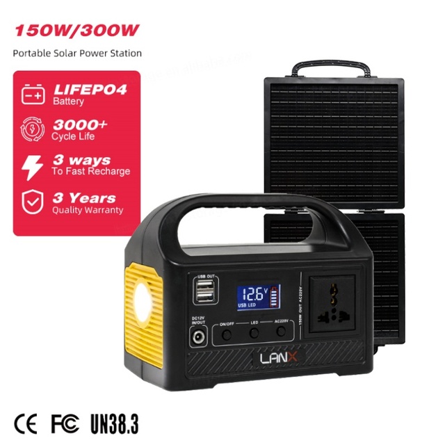 ABS LiFePO4 150W/300W Portable Solar Power Station with Solar Panel QC3.0-PD Fast Charging & Energy Storage System