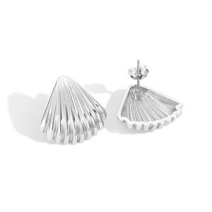 Dylam Stylish <b>Fine</b> Jewelry Women Hypoallergenic S925 Silver Rhodium 18K Gold Plated Texture Ocean Shell <b>Stud</b> <b>Earrings</b> - Product Image 1