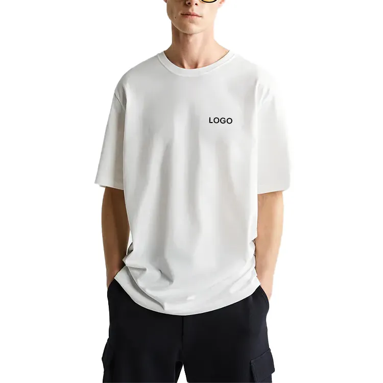Men's Classic White Casual T-Shirt with Front Logo for Everyday Wear and Custom Branding Options