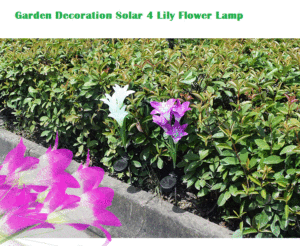 Lámpara Solar LED de Jardín con 4 Flores de Lirio, Fibra de Vidrio Recubierta de PE, Estilo Rústico, Decoración Artística, para Uso en Interiores y Exteriores, Hogares, Hoteles, Centros Comerciales - Product Image 2