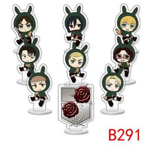 6CM 9 unids/set artesanías de plástico <span class=keywords><strong>Shingeki</strong></span> No Kyojin Mikasa Ackerman Rivaille accesorios figura acrílico Anime soporte placa - Product Image 5