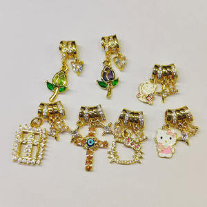 CZ9360 Dijes Colgantes Triples de <span class=keywords><strong>Mariposa</strong></span>, Flor de Tulipán y Circonita con Agujero Grande, Bañados en Oro de 18k, Compatibles con Pulseras de Estilo Europeo - Product Image 1