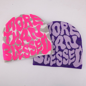 Thấp moq tùy chỉnh Beanie các nhà sản xuất trên tất cả các in Jacquard Y2K Khuy măng sét mùa đông sọ <span class=keywords><strong>cap</strong></span> đan Beanie Hat với logo - Product Image 3