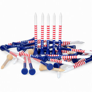 Tees de golf en bois naturel, deux modèles : drapeaux, étoiles, rayures et points bleus, tees en bambou, logo personnalisé, vente en gros, événements sportifs - Product Image 1