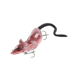 Cuerpo tallado a mano vívido grabado ratón articulado swimbait 3 secciones ratón señuelo de pesca flotante agua superior rata despertar cebo