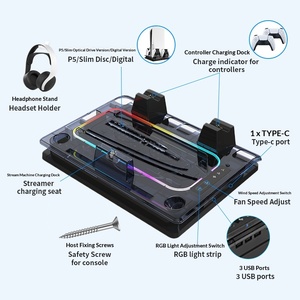 Support de charge et de refroidissement multifonctionnel en métal 2026 avec double port USB et indicateur <span class=keywords><strong>LED</strong></span> RGB pour PS5/P5 Slim – Vente en gros/Personnalisé - Product Image 4
