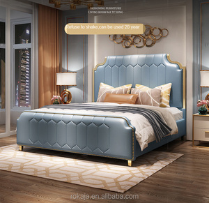 Lit de couchage très vendu ensemble de meubles modernes pour chambre de filles ensembles de <span class=keywords><strong>literie</strong></span> avec garniture en acier inoxydable doré lits de mariage en cuir de luxe - Product Image 6