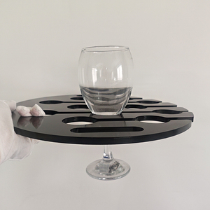 Đen Perspex Acrylic Sáo Sáo Sáo Phục Vụ Khay Rượu Vang Ly Rượu Sáo Sáo Treo Khay Với Xử Lý - Product Image 2